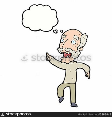 cartoon frightened old man with thought bubble