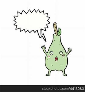 cartoon frightened pear with speech bubble