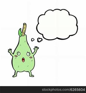 cartoon frightened pear with thought bubble