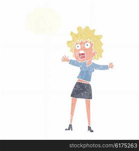 cartoon frightened woman with thought bubble