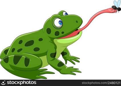 Cartoon frog catching a fly