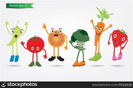 Cartoon Fruits: A set of funny cartoon fruits, Vector illustration