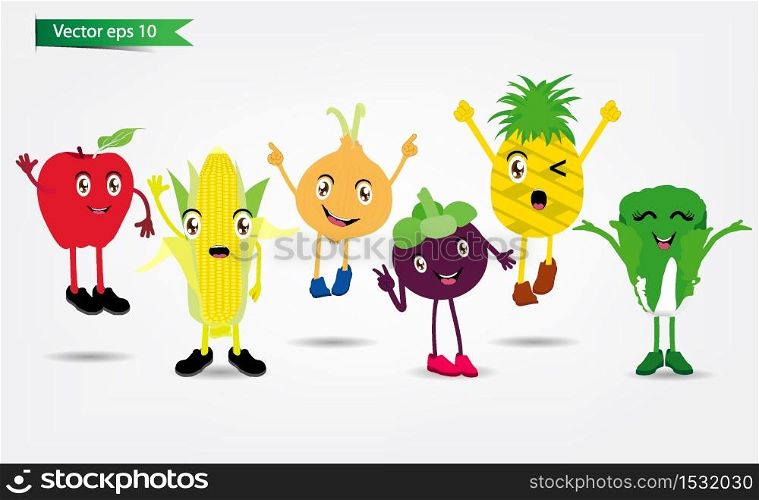 Cartoon Fruits set of funny cartoon fruits, vector illustration