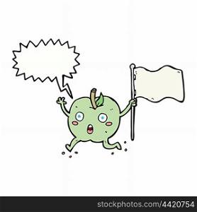 cartoon funny apple with flag with speech bubble