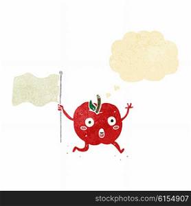 cartoon funny apple with flag with thought bubble