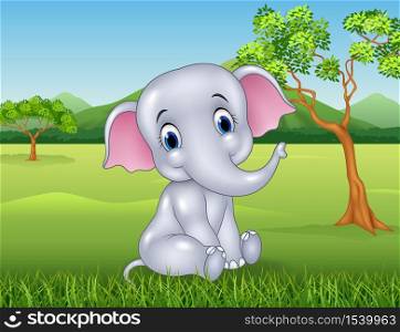 Cartoon funny baby elephant in the jungle
