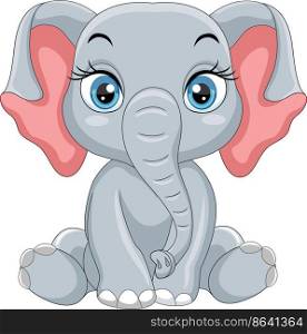 Cartoon funny baby elephant sitting