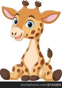 Cartoon funny baby giraffe sitting