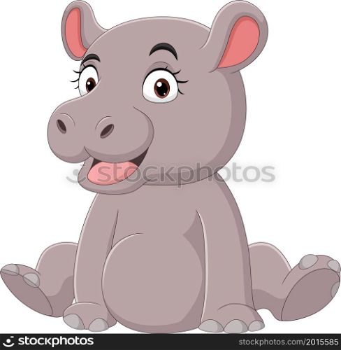 Cartoon funny baby hippo sitting