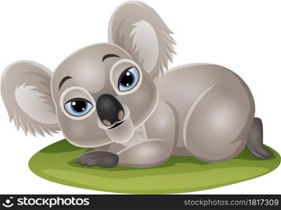 Cartoon funny baby koala lying down in the grass