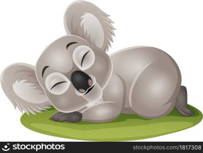 Cartoon funny baby koala sleeping in the grass