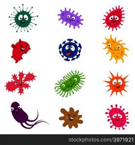 Cartoon funny bacteria and germs. Vector characters cartoon virus microbe and infection illustration. Cartoon funny bacteria and germs vector characters