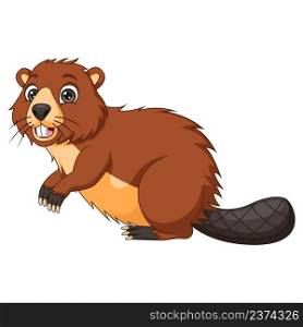 Cartoon funny beaver on white background
