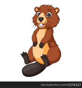 Cartoon funny beaver on white background