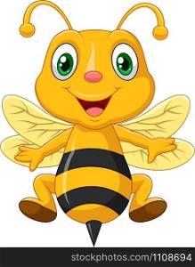 Cartoon funny bee flying. isolated on white background