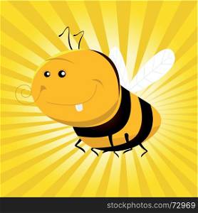Cartoon Funny Bee. Illustration of a cute cartoon bee ready to make honey from flowers
