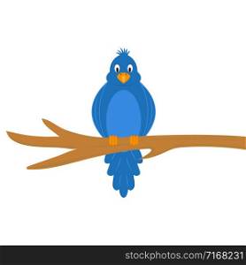 Cartoon funny bird sitting on a tree branch. Cartoon funny bird