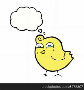 cartoon funny bird with thought bubble