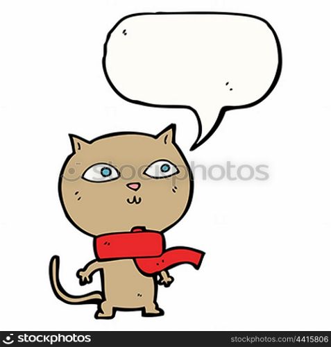 cartoon funny cat wearing scarf with speech bubble