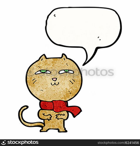 cartoon funny cat wearing scarf with speech bubble