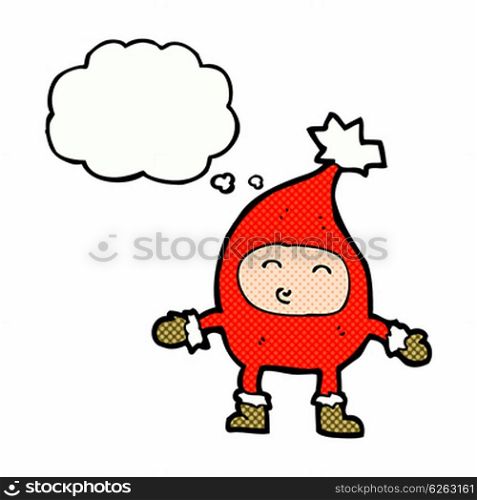 cartoon funny christmas character with thought bubble