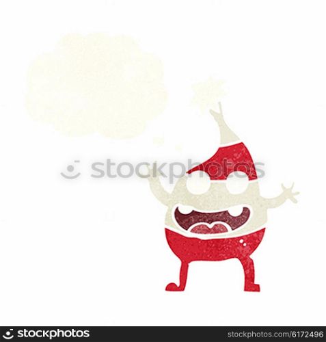 cartoon funny christmas creature with thought bubble