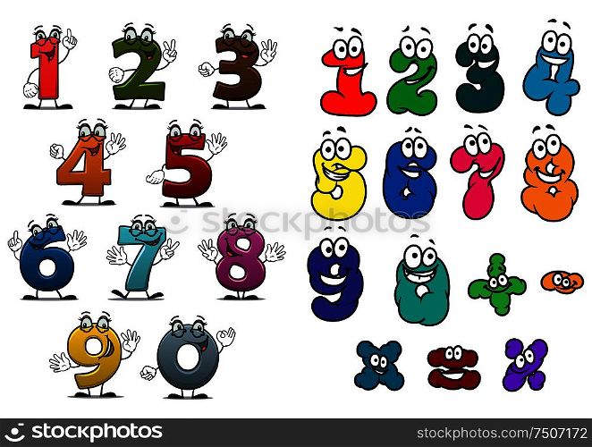 Cartoon funny colorful numbers and digits characters with happy faces for education or birthday design. Cartoon colorful numbers and digits