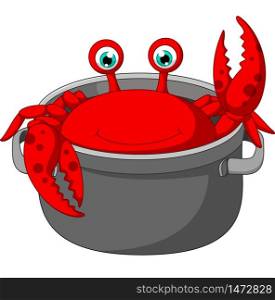 Cartoon funny crab being cooked in a pan