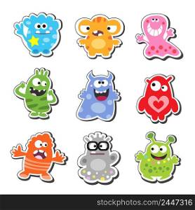 Cartoon funny & cute monsters icons set, isolated vector illustration