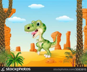 Cartoon funny dinosaur with the desert background