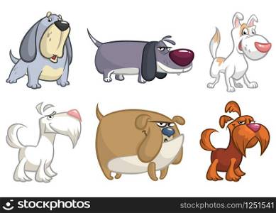 Cartoon funny dogs set illustrations