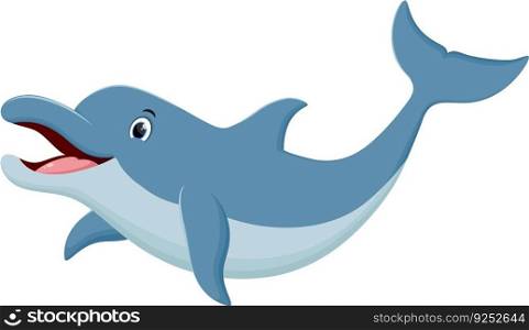 Cartoon funny dolphin jumping, isolated on white background