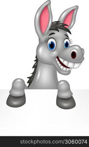 Cartoon funny Donkey cartoon with blank sign