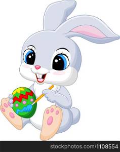 Cartoon funny Easter Bunny painting an egg