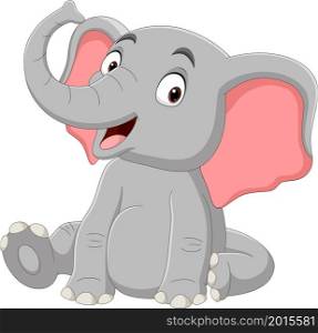 Cartoon funny elephant sitting on white background