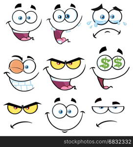 Cartoon Funny Face With Expression Set 1. Collection Isolated On White