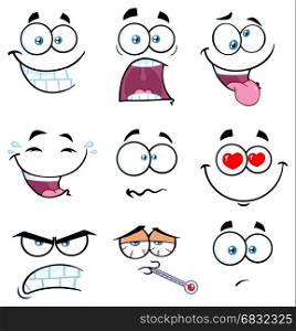 Cartoon Funny Face With Expression Set 2. Collection Isolated On White