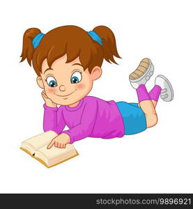 Cartoon funny girl student reading a book