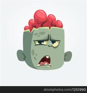 Cartoon funny gray zombie head icon. Vector illustration