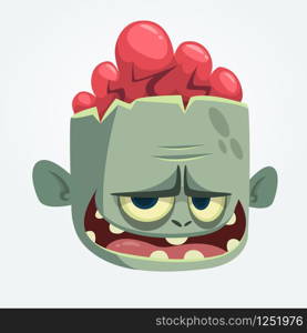 Cartoon funny gray zombie head. Vector illustration