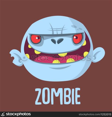 Cartoon funny gray zombie head. Vector illustration