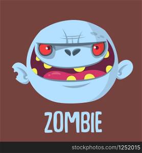 Cartoon funny gray zombie head. Vector illustration