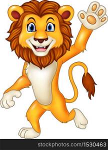 Cartoon funny lion waving