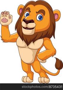 Cartoon funny lion waving hand
