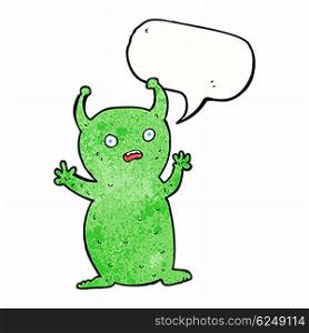 cartoon funny little alien with speech bubble