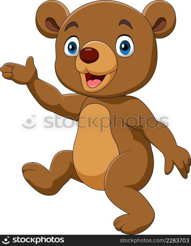 Cartoon funny little bear presenting