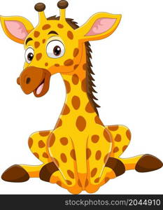 Cartoon funny little giraffe sitting