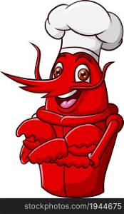Cartoon funny lobster chef on white background