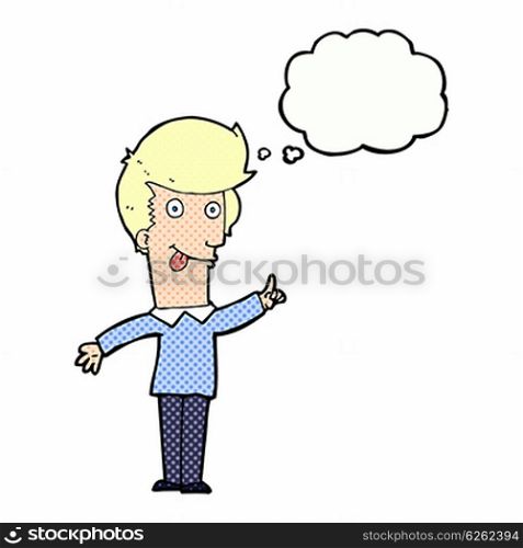 cartoon funny man with idea with thought bubble
