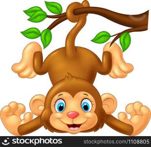 Cartoon funny monkey on a tree